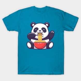 Cute Panda Eating Noodle Cartoon T-Shirt